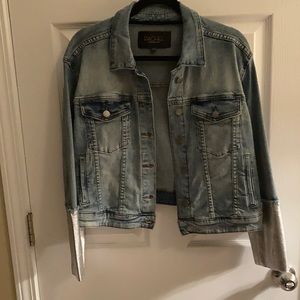 Rachel Roy denim jacket with silver cuffed sleeve